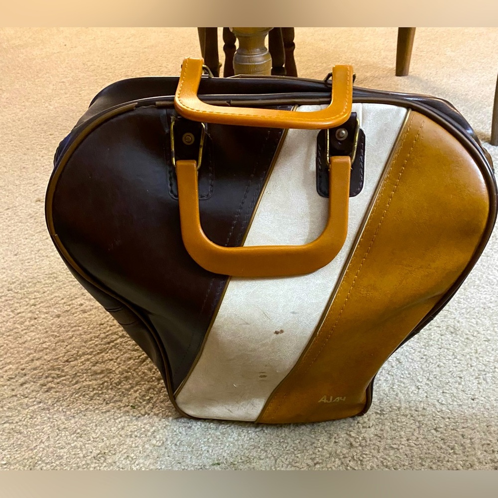 Vintage Retro Brown, White, and Tan Bowling Bag by AJAY